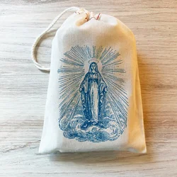 5pcs Jesus Divine Mercy Virgin Mary Rosary Drawstring Bags Catholic Prayer Bags church decoration gift present favor