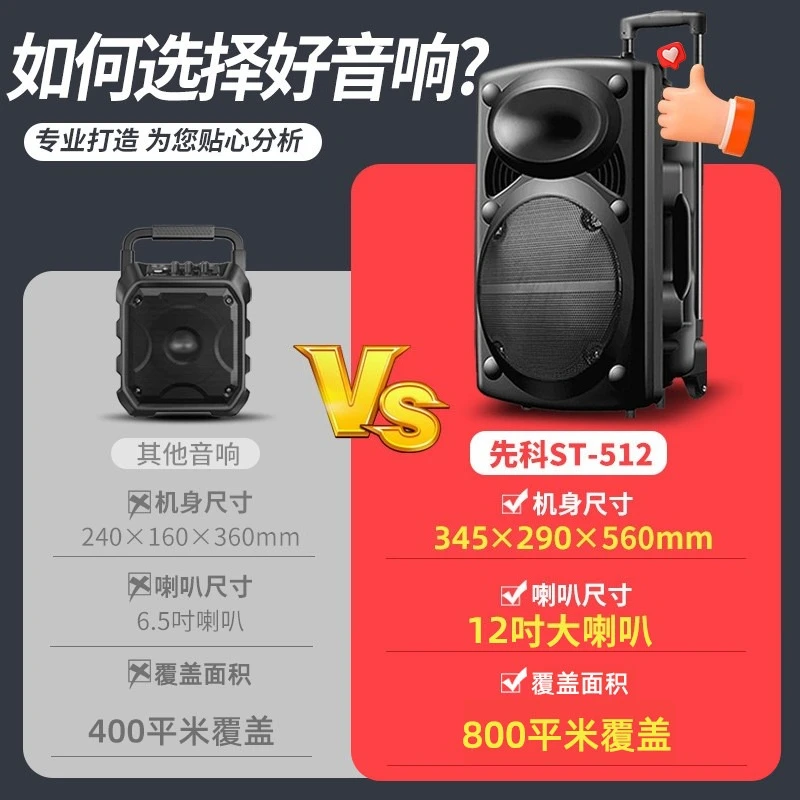 1500W Maximum Power 12 Inch Wireless Pull Rod Speakers Professional Square Dance Party Audio Stereo Loudspeaker for Outdoor