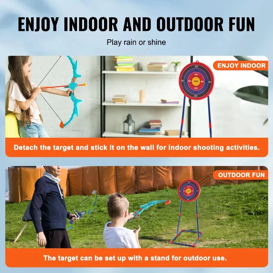 Juego de arco y flecha para paquete de 2 juegos de tiro con arco con luz LED con 20 flechas de ventosa objetivo de pie 2 cuartos y 3 latas de destino Outdo