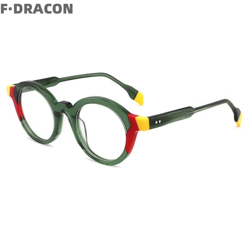 

F·DRACON Plate Glasses Frame Fashion Splicing Round Men And Women's Glasses Frame Retro Optical Prescription Glasses Frame 1143