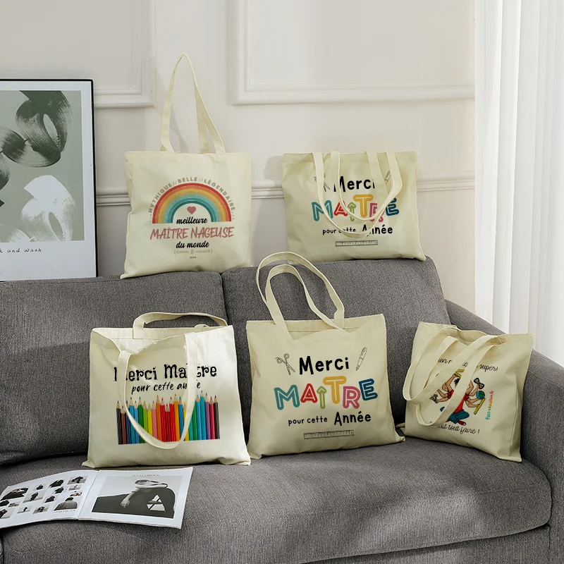 

Français MAÎTRE Appreciation Design Tote Bag for Women - Colorful School Theme Shoulder Bag,cadeau Maitresse D'école MerciMaProf