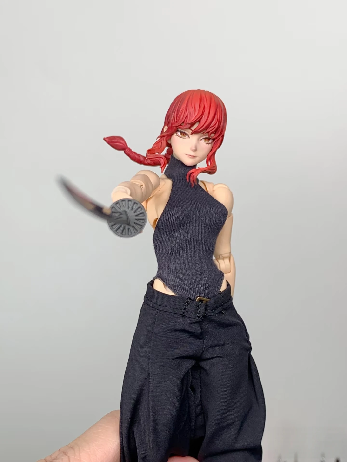 1/12 Scale Doll Clothes Romankey Snail Shell Outfit Black Halter Bodysuit Wide Leg Pants Set for 6in Action Figure Custom Makima