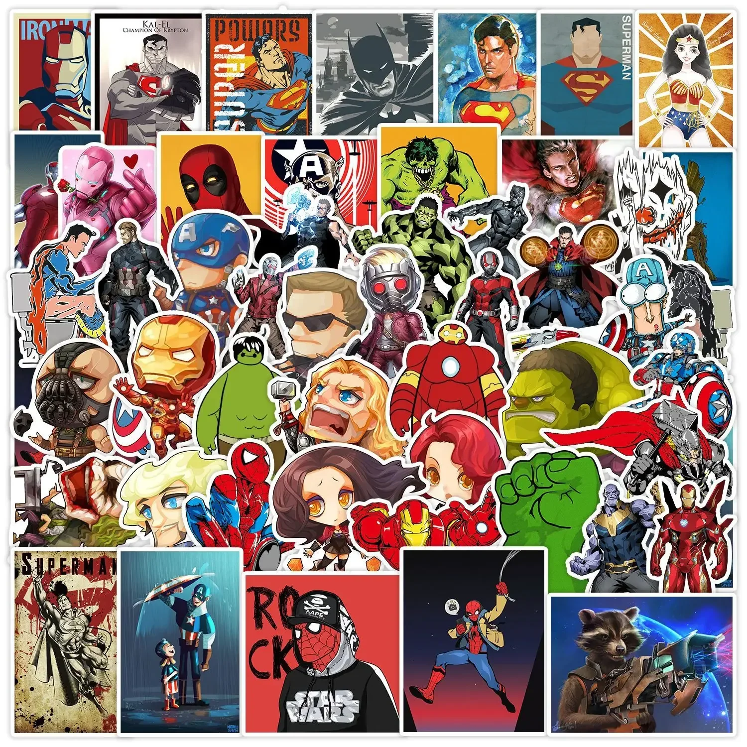 50pcs Variety of Marvel Movies Spiderman Hulk Deadpool Graffiti DIY Car Decoration Waterproof Stickers