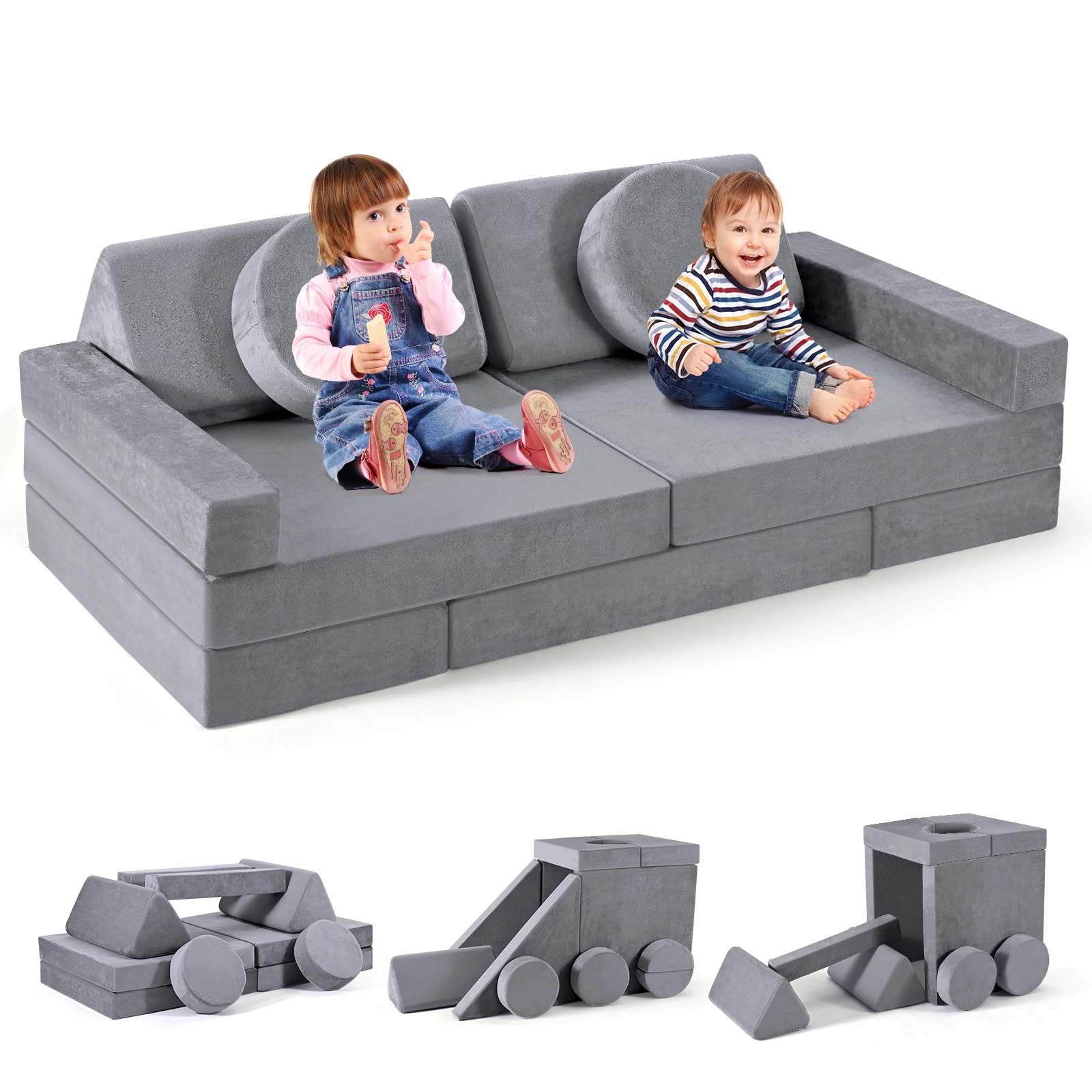 14-teiliges Kinderspielcouch, umwandelbar, Kleinkind- und Kindersofa, DIY, kreative Spielcouch für Spielzimmer, Schlafzimmer, Kinderzimmer, frei abnehmbar