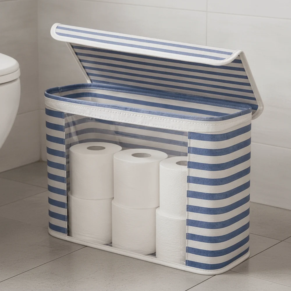 Large Capacity Toilet Paper Storage Box Clear Window Folding Bathroom Tissue Box with Flip Lid Toilet Paper Holder