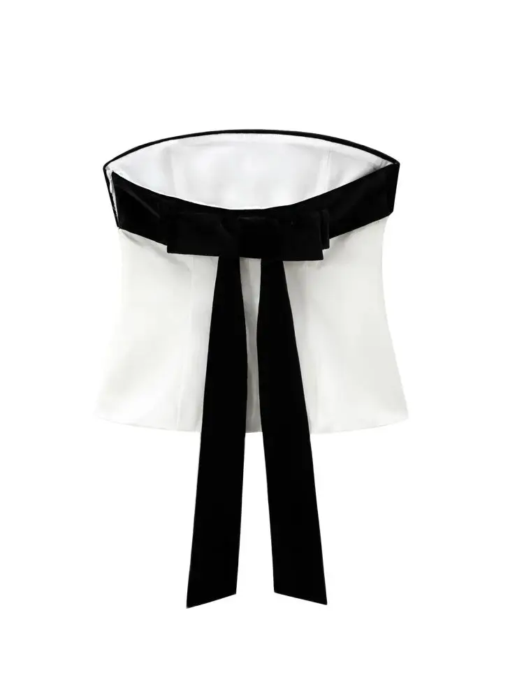 Women\'s Patchwork Velvet Strapless Bustier Tops, Straight Neck, Side Zipper, Female Camis, Sexy Fashion
