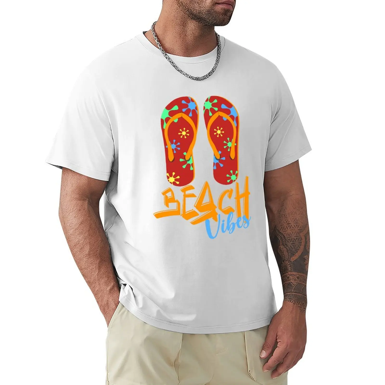 Beach Vibes Summer Outfit Colorful Flip Flops Design T-shirt blacks tops tees fitted t shirts for men