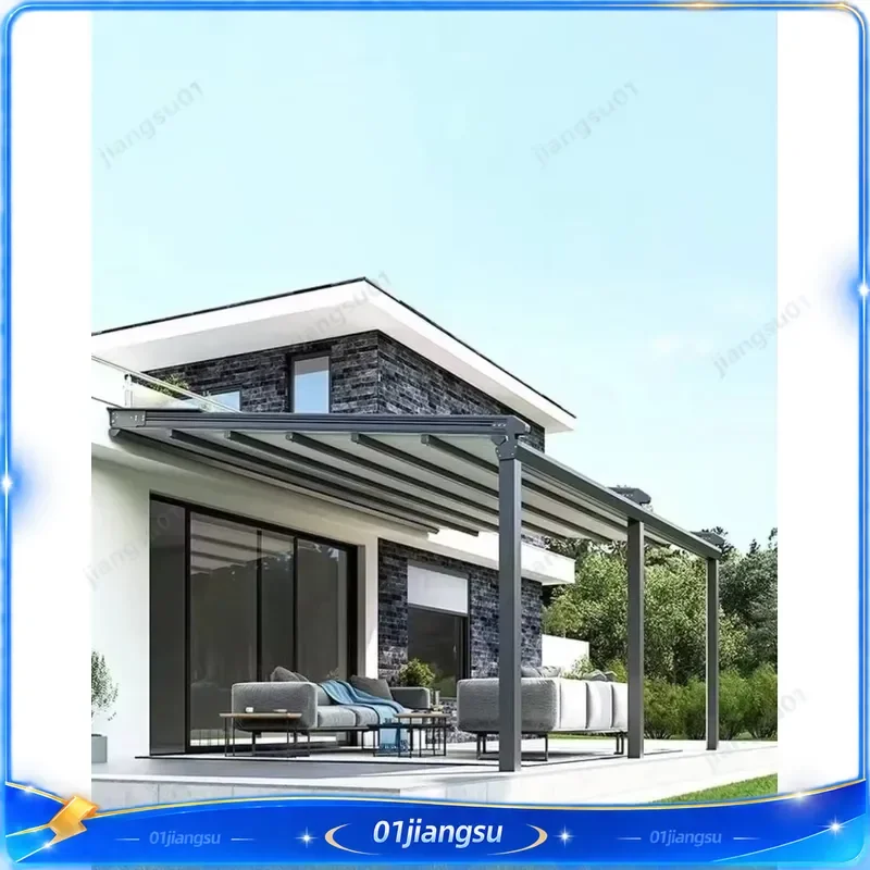 Modern Motorized Folding Canopy Pergola Aluminum Frame LED Light Outdoor Sun Shade Retractable Roof Awning Gazebo for Patio