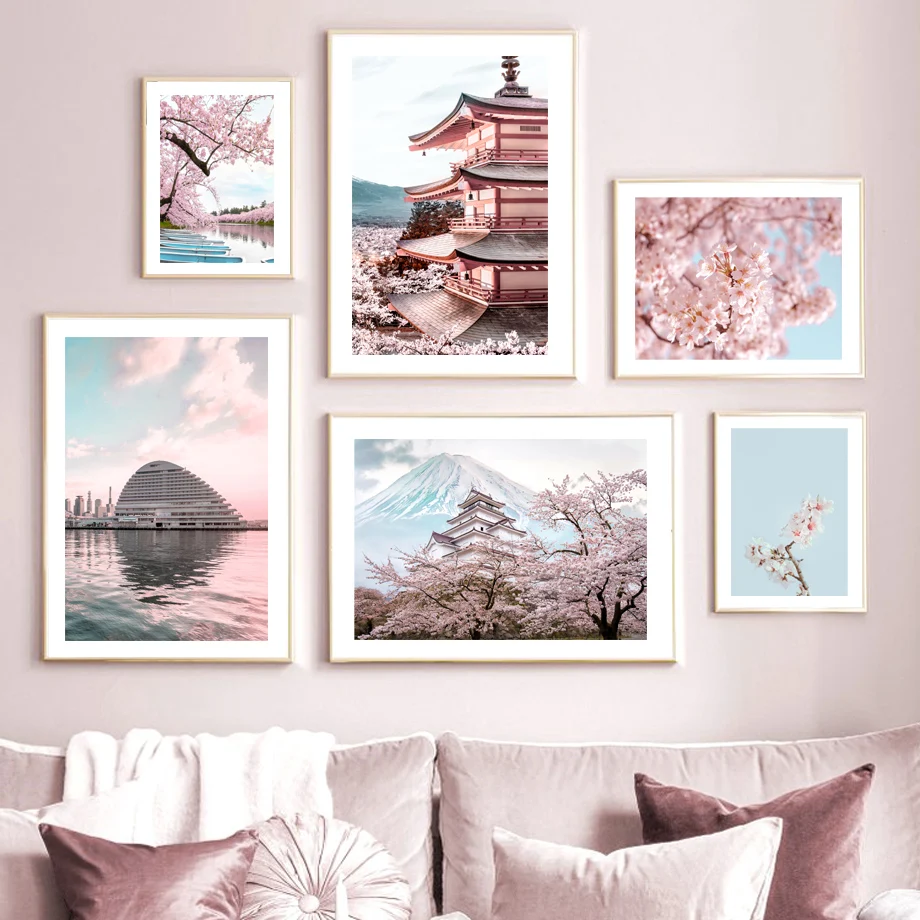 Japanische Sakura, Tokio, Kyoto, Fuji-Berg, Hirsch, Wandkunst, Poster und Druck, Leinwandgemälde, nordische Bilder für Wohnzimmer-Dekoration