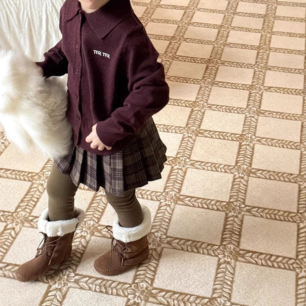 Girls Woolen Plaid Pleated Skirt 2025 Spring Autumn New Versatile Girls Skirt Preppy Style Girls Pleated Skirt