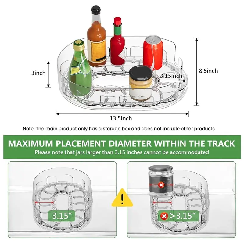 ABUN 360° Rotating Lazy Susan Turntable, Clear Refrigerator Organizer, Kitchen Cabinet Pantry Storage, Space Saving, Easy Access