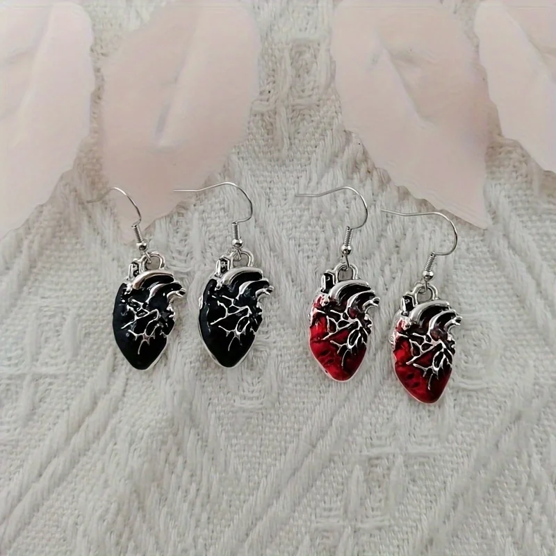 10pcs Gothic Punk Horror Red Bleeding Heart Earrings Halloween Party