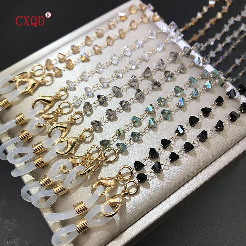 Sunglasses Mask Chains For Women 4mm Triangle Crystal Beaded Eyeglasses Lanyard Glass Fashion Jewelry Hanging Neck Accessories