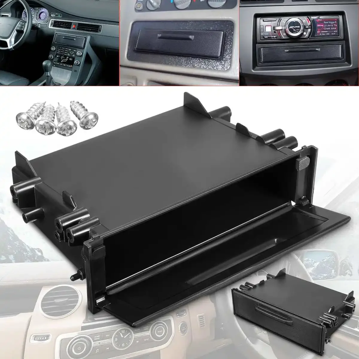 Scatola portaoggetti universale nera per auto lettore CD singolo Din Dash/Radio Stereo Car Storage Installation Pocket Kit