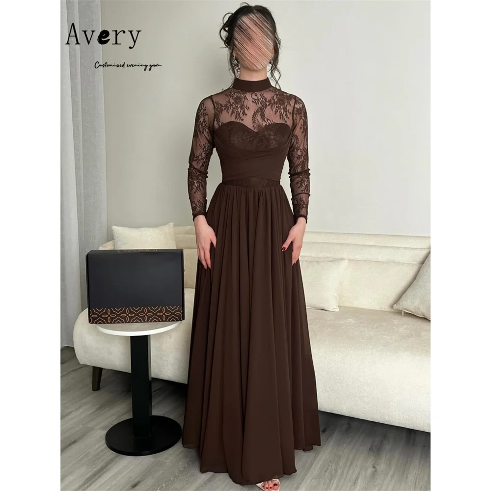 

Avery Custom Brown Lace Embroidery Long Sleeve Luxurious Party Dresses 2026 Woman Luxury Evening Dress Elegant Womens Dresses