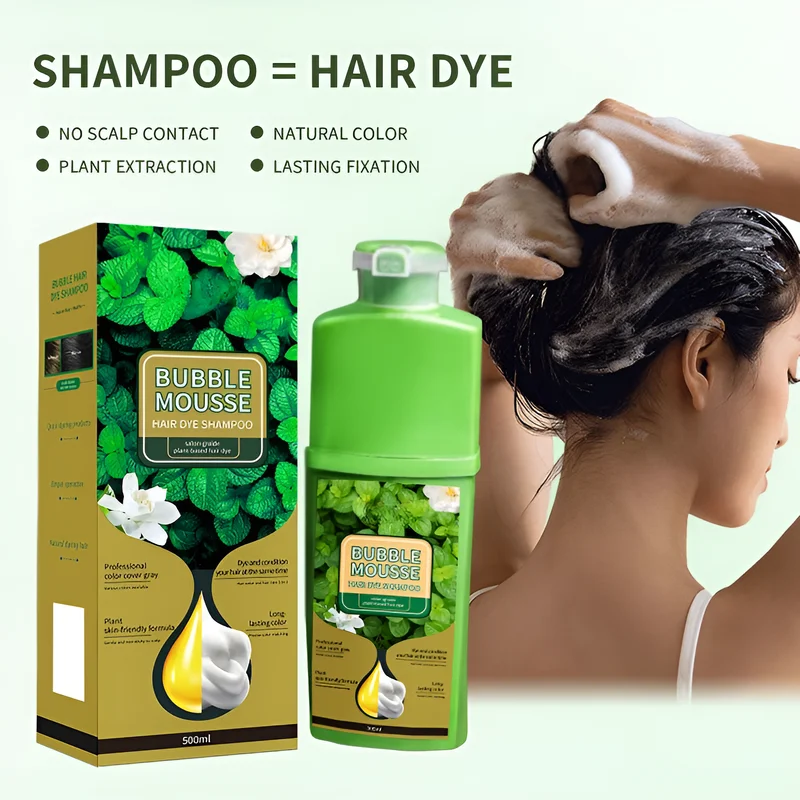 500ml Plant-Based Bubble Hair Dye for Grey Hair Color Gentle Long Lasting Lazy Hair Foam Shampoo for Women, Men Salon Home Use