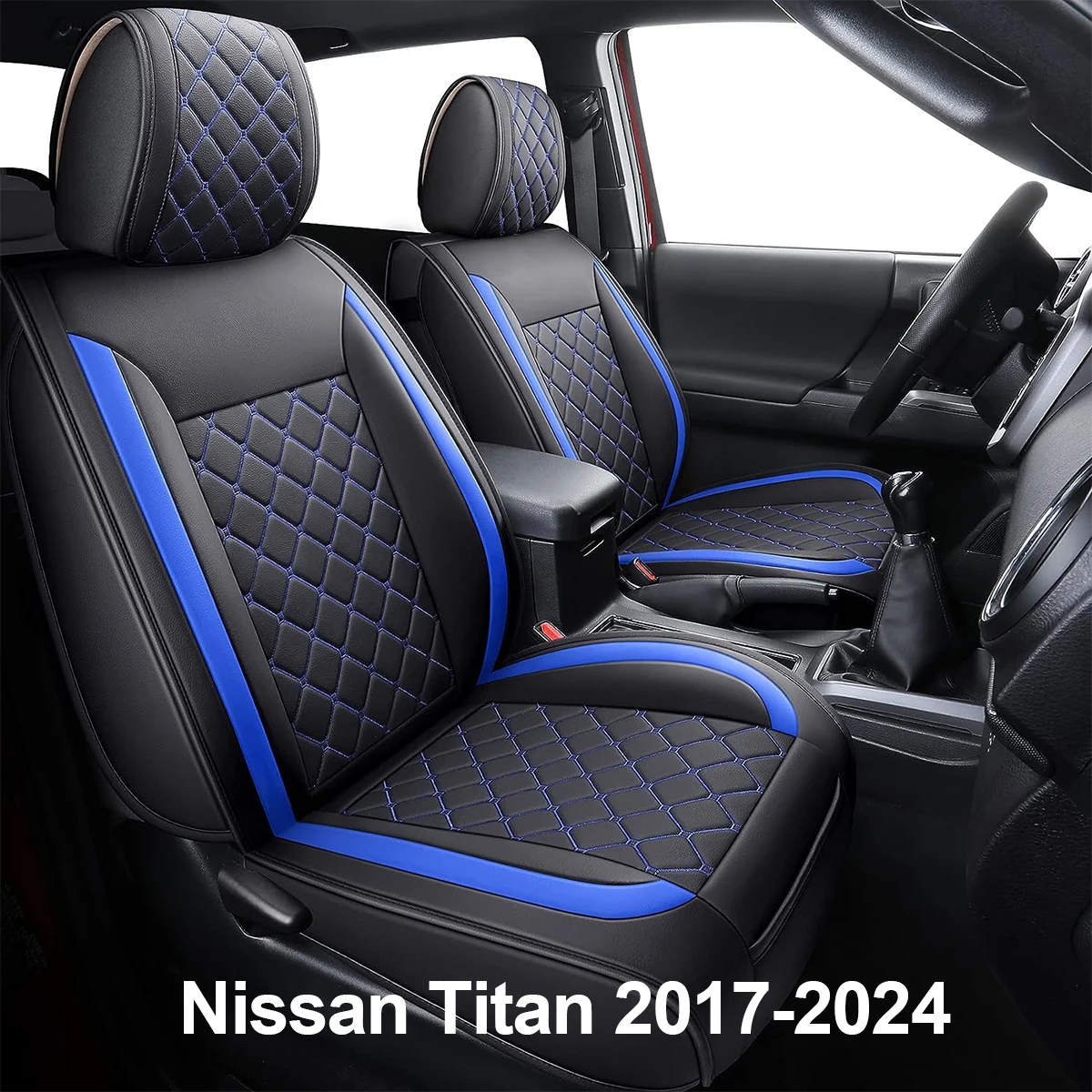 Seat Covers Full Set Durable Waterproof Leather for Pickup Truck Fit for Nissan Titan 2017 to 2024