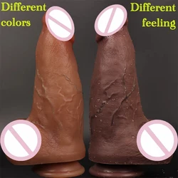 Thick Big Two colors Dildo Realistic Veins Soft Silicone Flesh Penis Woman Man Anal Sex Toys Suction Cup Dick Masturbators Cock