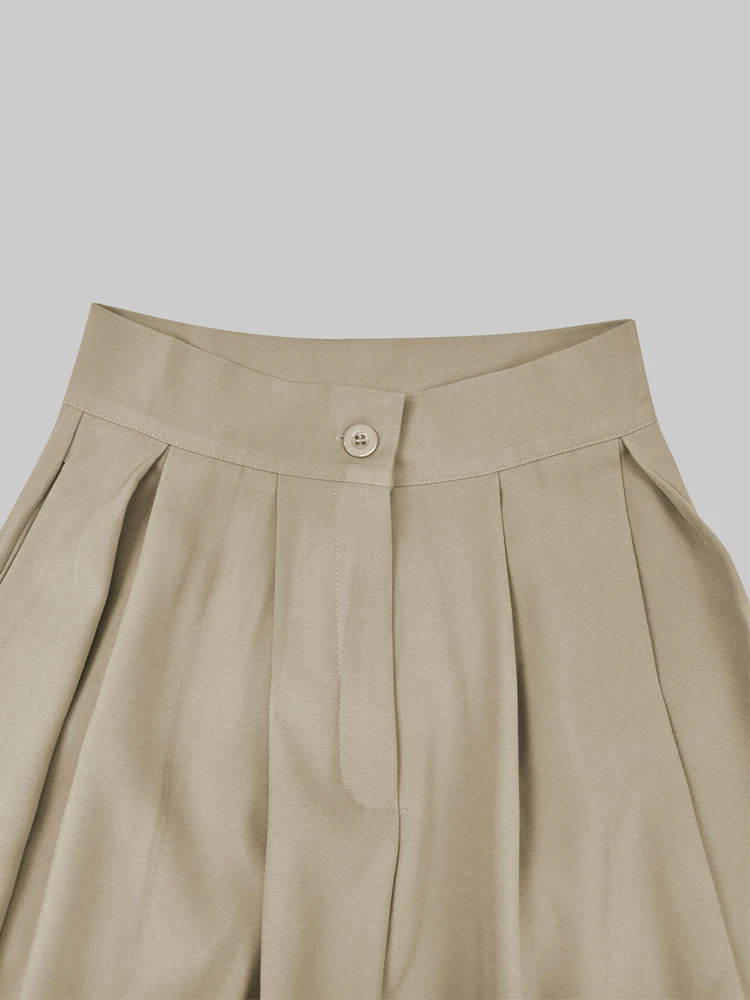 Yeezzi feminino elegante cor sólida plissado calças de perna larga 2024 novo outono solto casual calças de cintura alta bottoms sem cinto