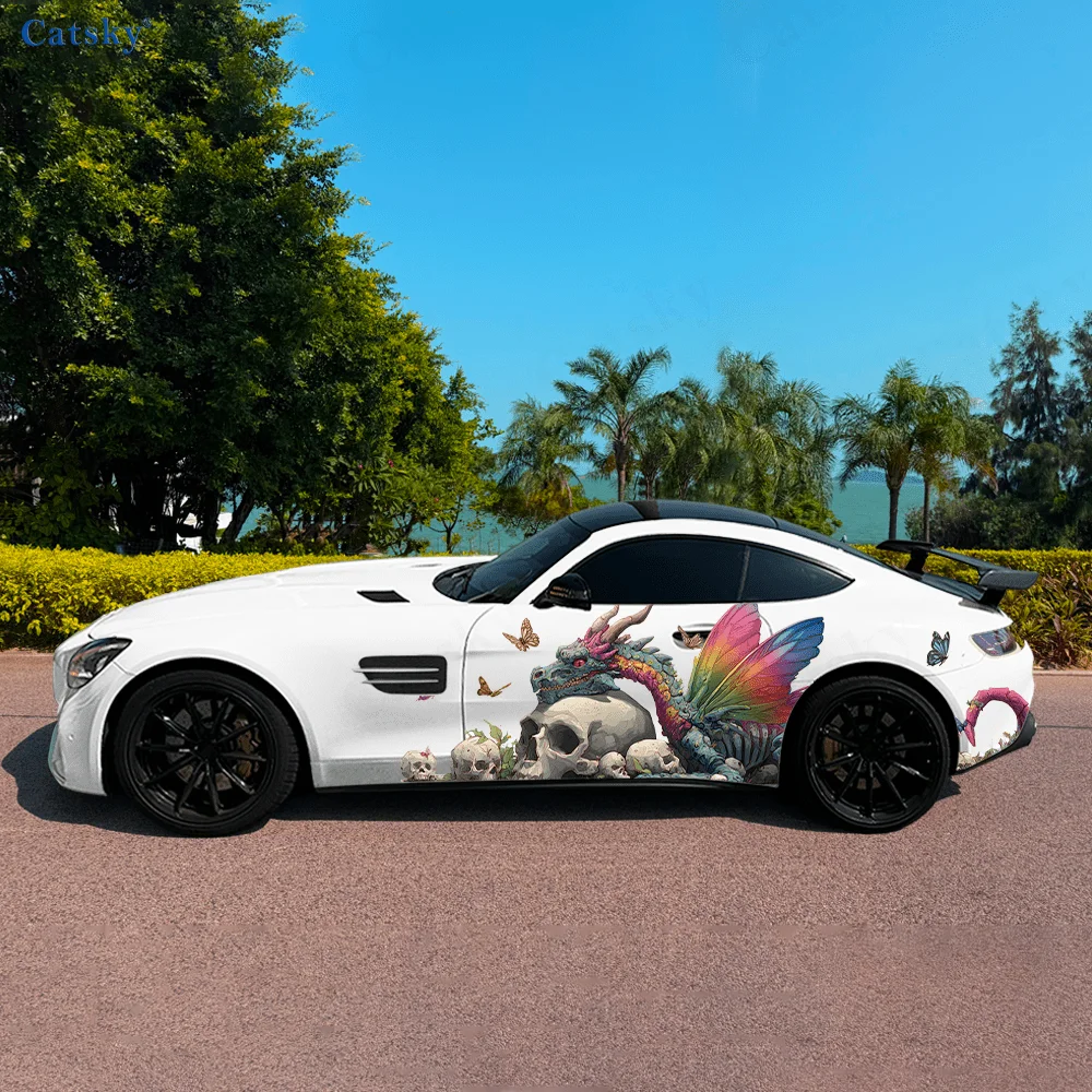 

Красочный череп, крыло, дракон, автомобильные виниловые наклейки, самоклеящаяся наклейка из ПВХ, подходит для грузовиков, внедорожников, декор, автоаксессуары, подарок