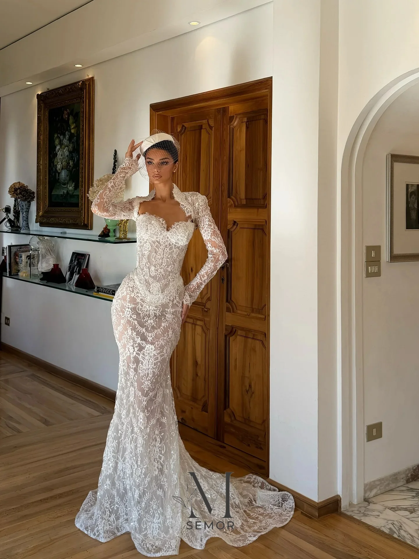 Semor Customized Mermaid Lace Wedding Dress with Detachable Train 2026 Applique Elegant Detachable Shawl Vestidos De Novia