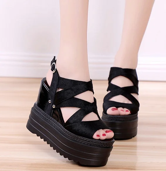 2022Woman Height Increasing Sandals Summer Women Concise Platform Shoes Woman Fashion Thick Bottom Wedges Sandals 12cm