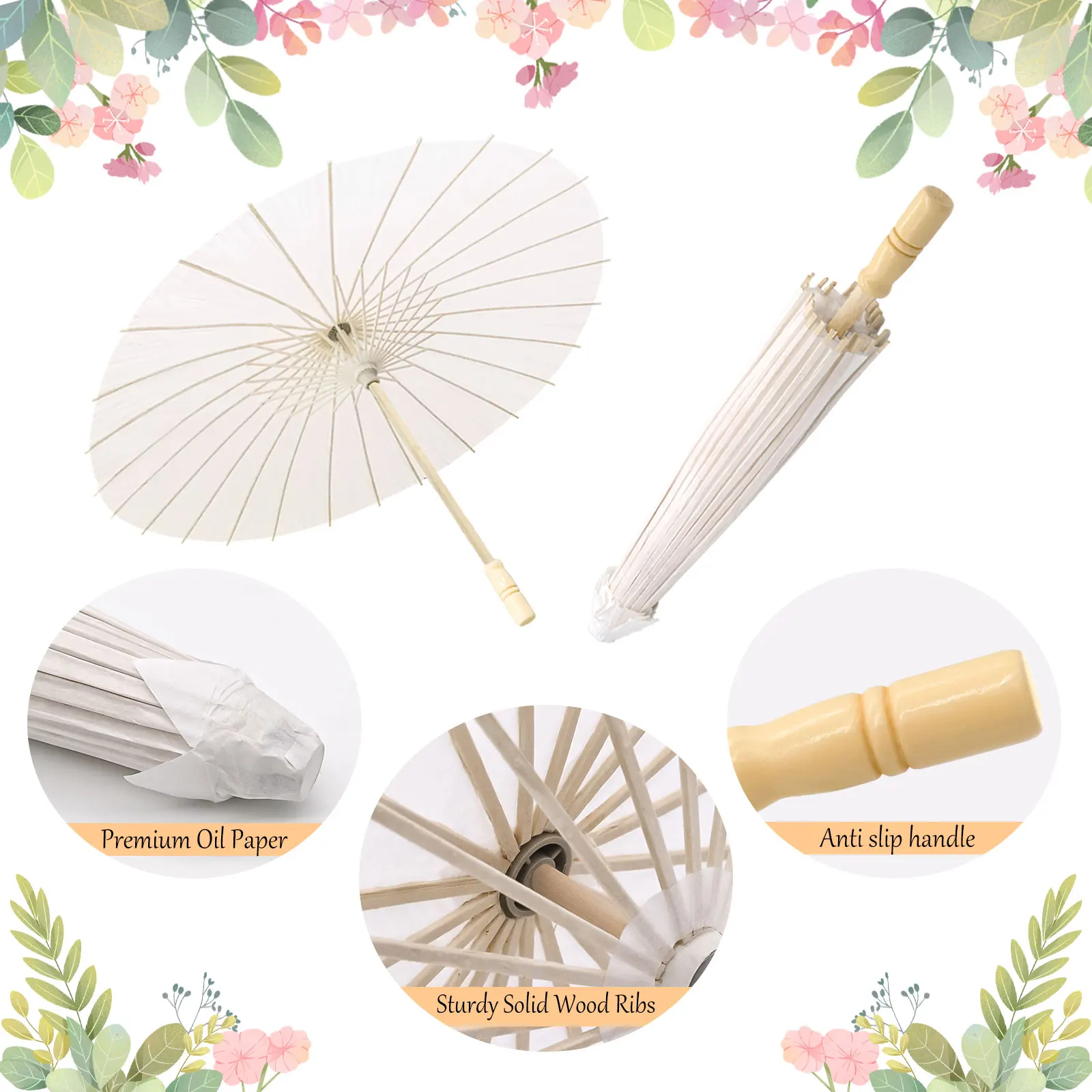 60/84cm Wedding paper umbrellas White DIY Chinese Paper umbrella Wooden handle Parasol Umbrellas Baby Shower Party Wedding Props