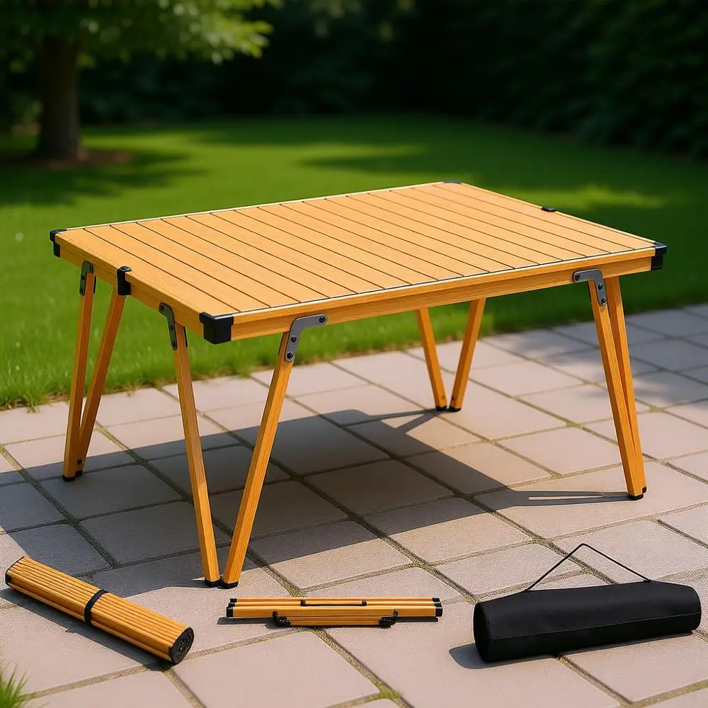 

Compact Foldable Picnic Table with Storage, Lightweight Portable Outdoor Table for Camping, Beach, and Backyard Use (Brown)