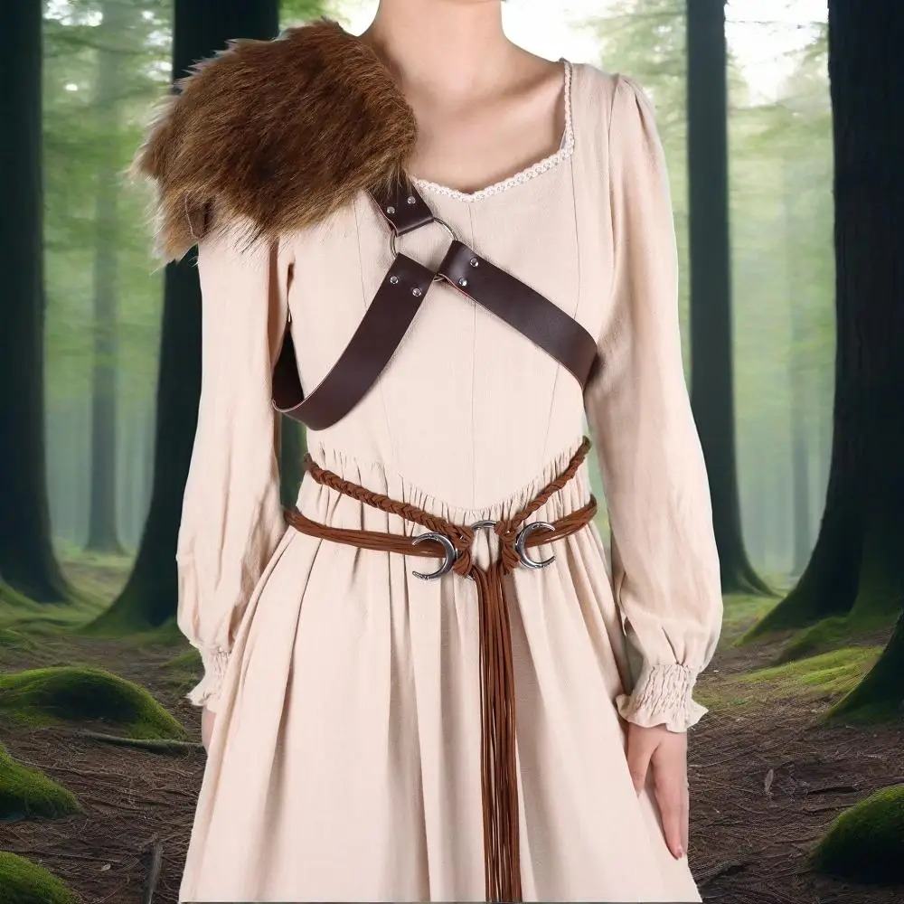 Mittelalterliches Kunstfell Schulterrüstung Kostüm Wikinger Ledergeschirr Schulterschützer Krieger LARP Cosplay Kostüm