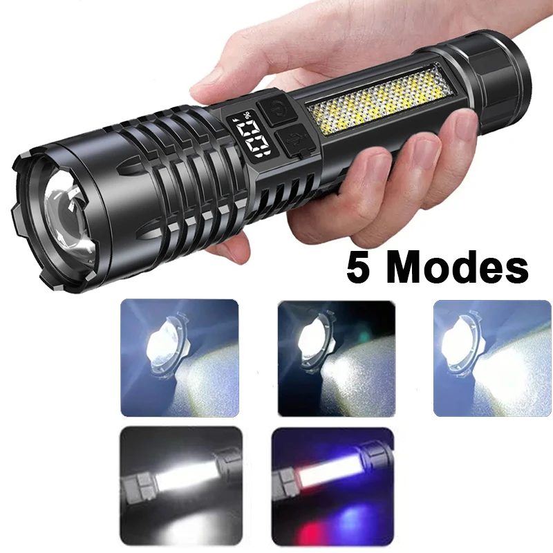 1/2/3 Pack LED Flashlight High Power Type-C Rechargeable Torch Zoomable Light for Outdoor Camping Hiking Lamp Emergency Lantern