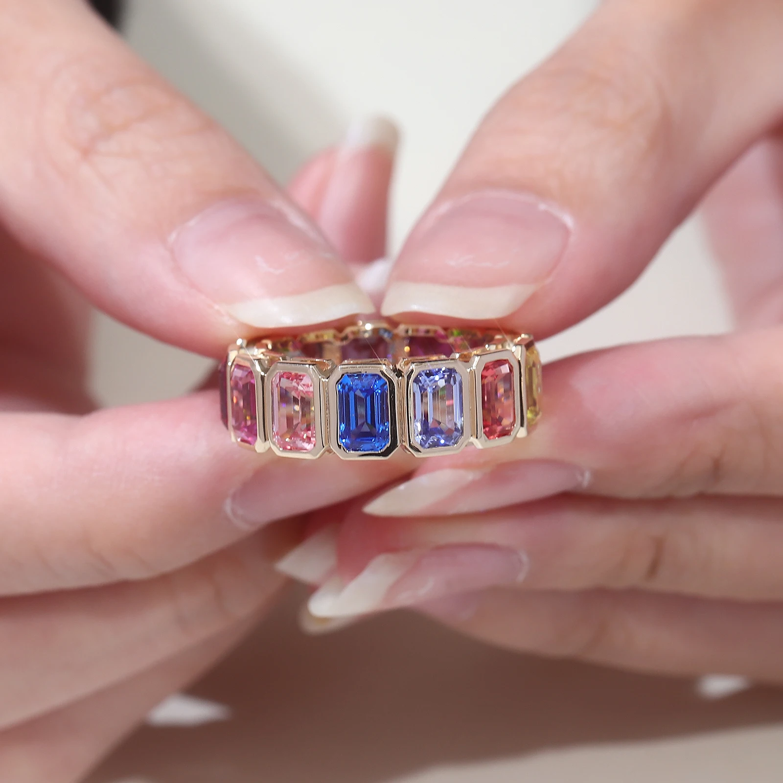 Provence Luxury Ring full band Color Emerald cut Lab Gemstone Fine Jewelry Solid Gold Parties Fine jewelry Personalized Custom