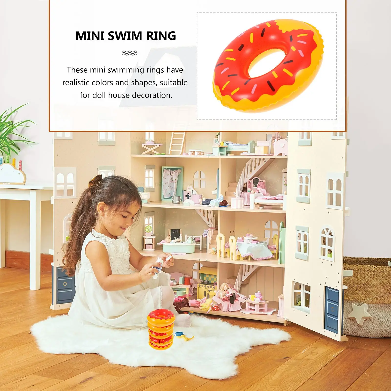 10 Pcs Mini Swim Ring Toy House Dolls Simulated Miniature Decor Photo Props Rings Baby Pool Party