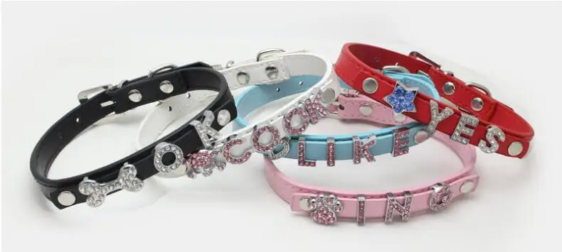 20pc/lot Name Personalized Dog Collar with 10mm Belt Pet Collar Plain Skin Fit for 10mm DIY Slide Letter Charms