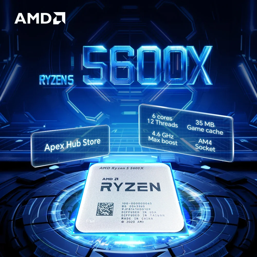 معالج الألعاب الجديد AMD Ryzen 5 5600X 6-Core 12-Thread AM4 ينطبق على B550 3.7 جيجا هرتز 65 وات 7NM L3=32M R5 5600X DDR4 بدون مروحة