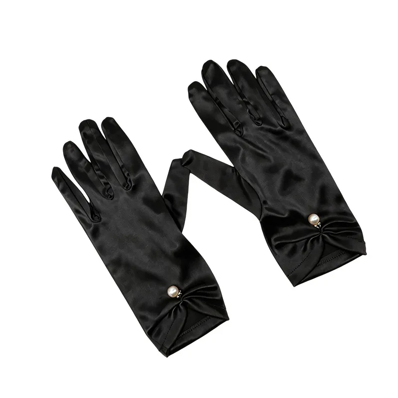 Gloves Women Short Pearl Satin Bridal Wrist Party Evening Opera Banquet Charming Soft Breathable Lightweight Premium