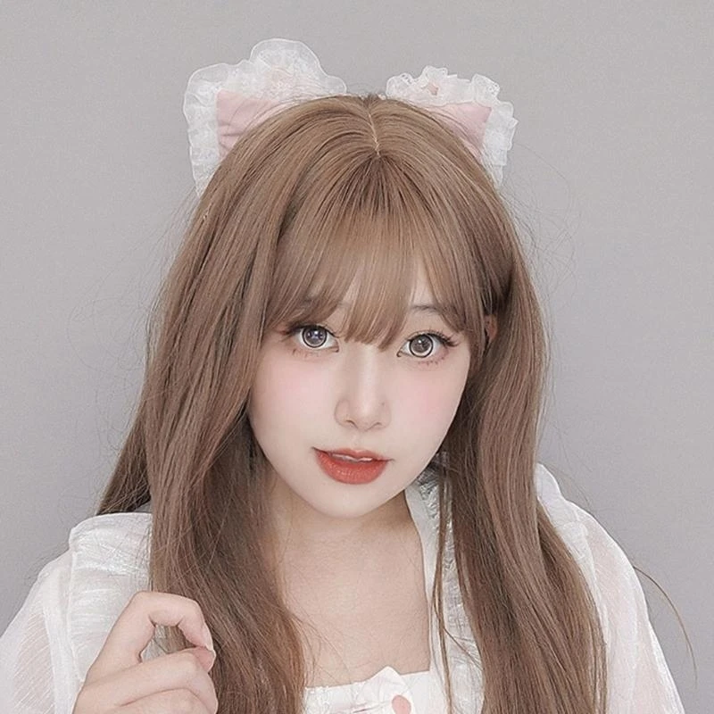 

Girls Puffed Bow Bangs Clip Lace Oversized Hairpin Duckbill Clip Cosplay 15UB