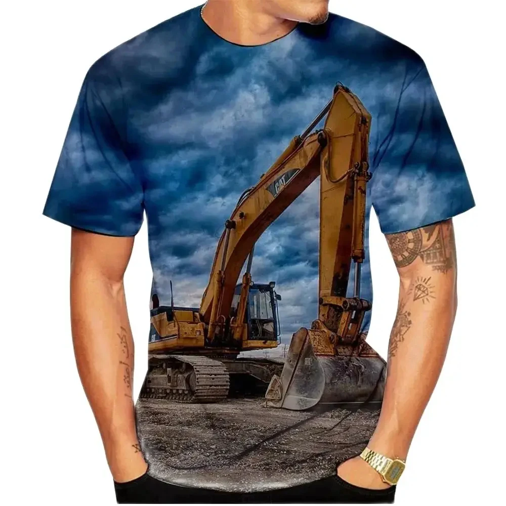 Men's 3d Print Truck Driver T -shirt Heavy Caterpillar Neutral Street Men's T-shirt Summer Fashion Casual Men's Daily Clothing