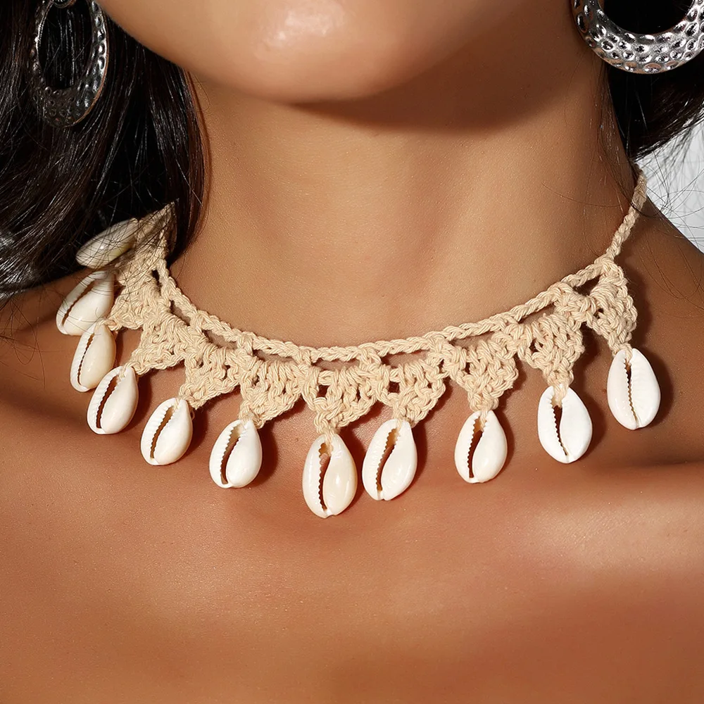 Summer Hot Fashion Shell Choker Necklace for Women Seashell Rope Chain Necklace Statement Choker Hawaiian Beach Jewelry