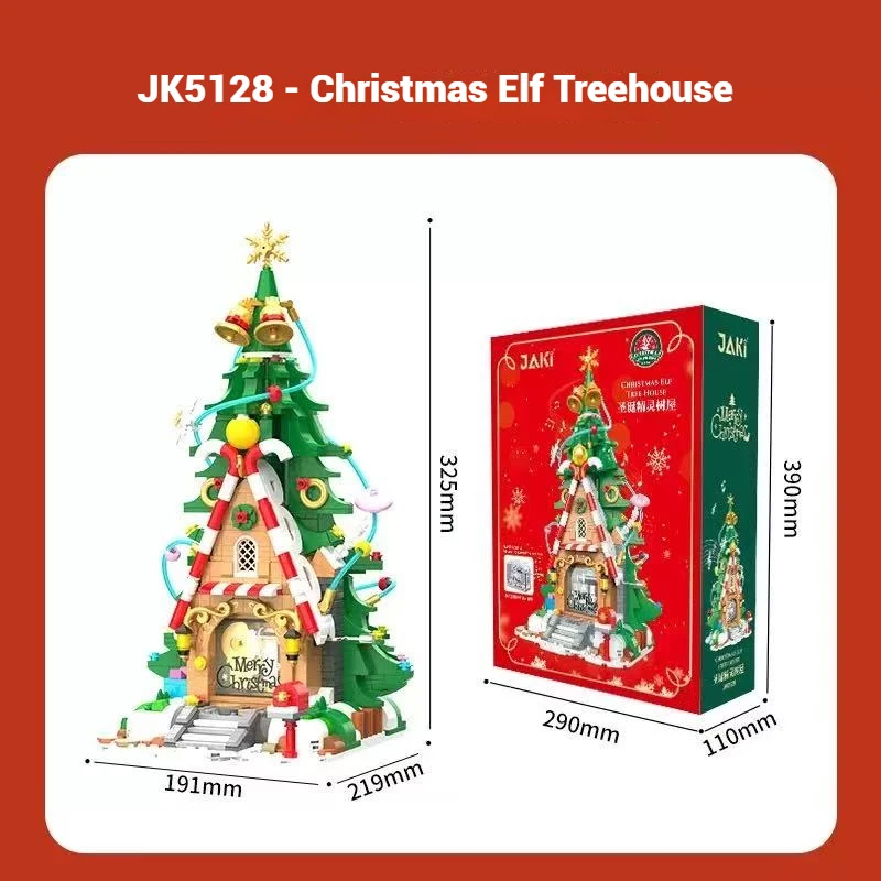 JAKI 크리스마스 블록 트리 모델 조립 장난감, 휴일 장식, 뮤직 박스 장난감 장식품, 어린이 크리스마스 선물