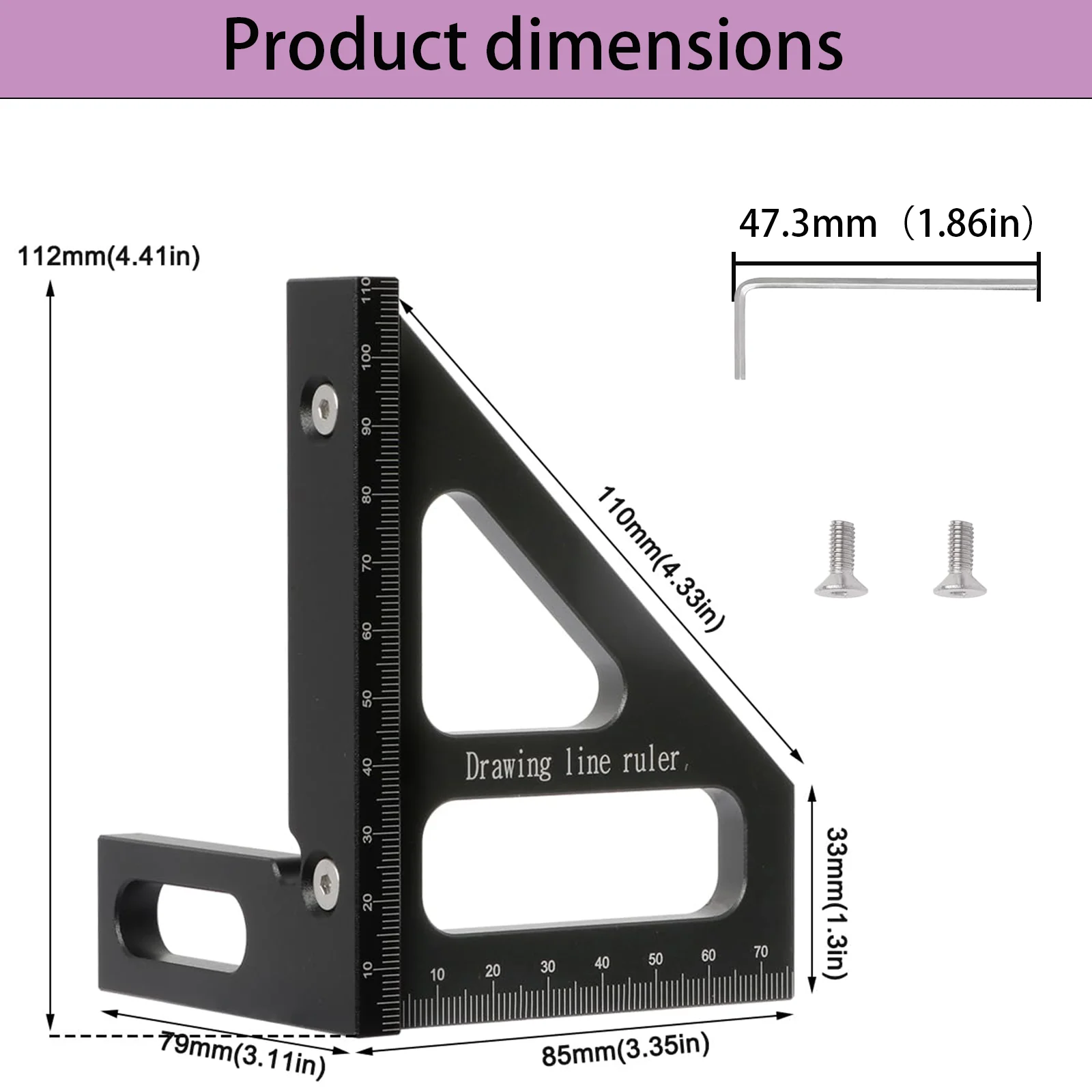 Multi-Angle Measuring Ruler, Aluminum Alloy Angle Measuring Tool for Woodworking, Degree Right Angle Ruler with Marking Function