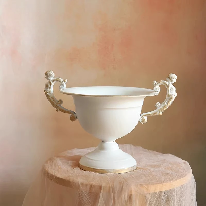 Retro white wrought iron flower ware French big flower weng wedding banquet table decorative vase
