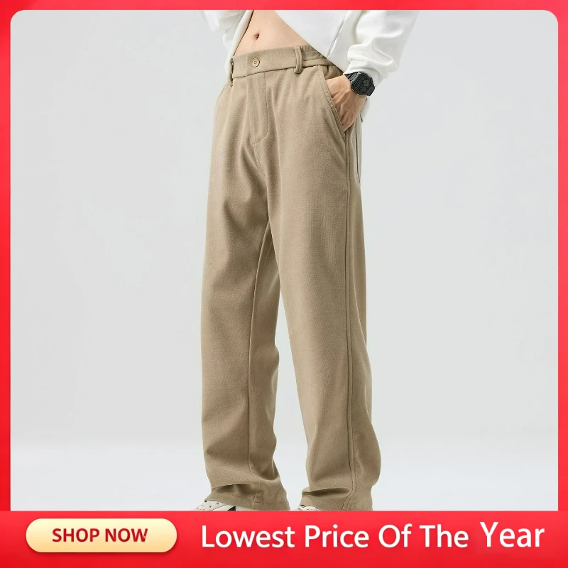 Men's Autumn Winter Trendy Loose-fitting Stretchy Straight-leg Sweatpants Corduroy Sporty Casual Thick Streetwear Elastic Pants