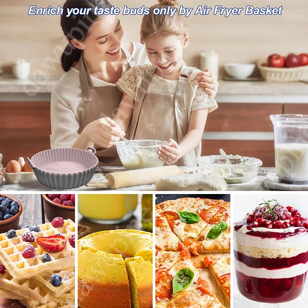 Reusable Air Fryer Silicone Baking Pad Basket Liner BPA Free Double Ear Baking Tray Mold Air Fryer Special Bowl Silicone Mat