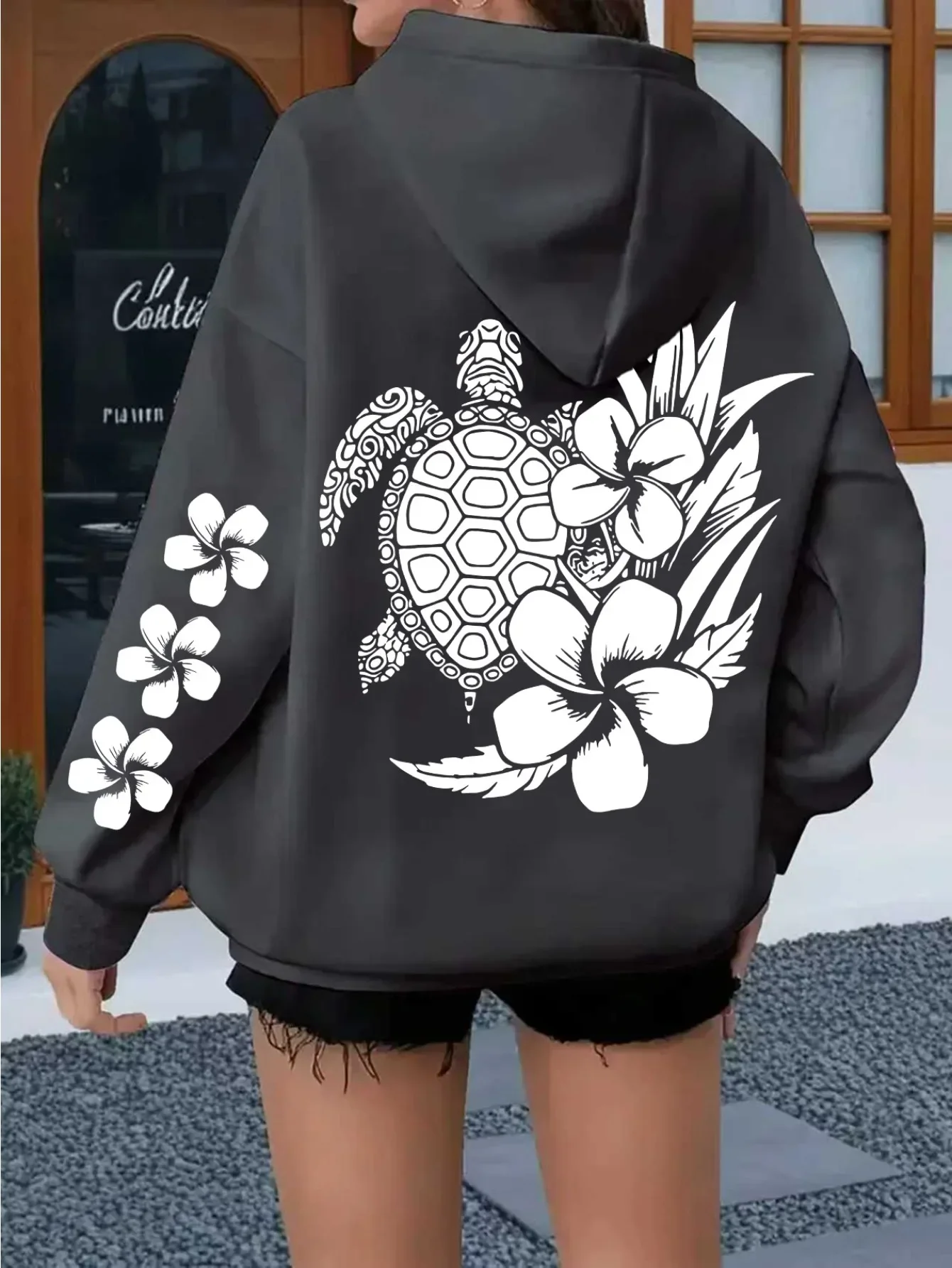 Unisex Hawaiian Turtle Hoodie Plumeria Tropical Floral Beach Aesthetic Graphic Print Loose Fit Streetwear Pullover Sweatshirt