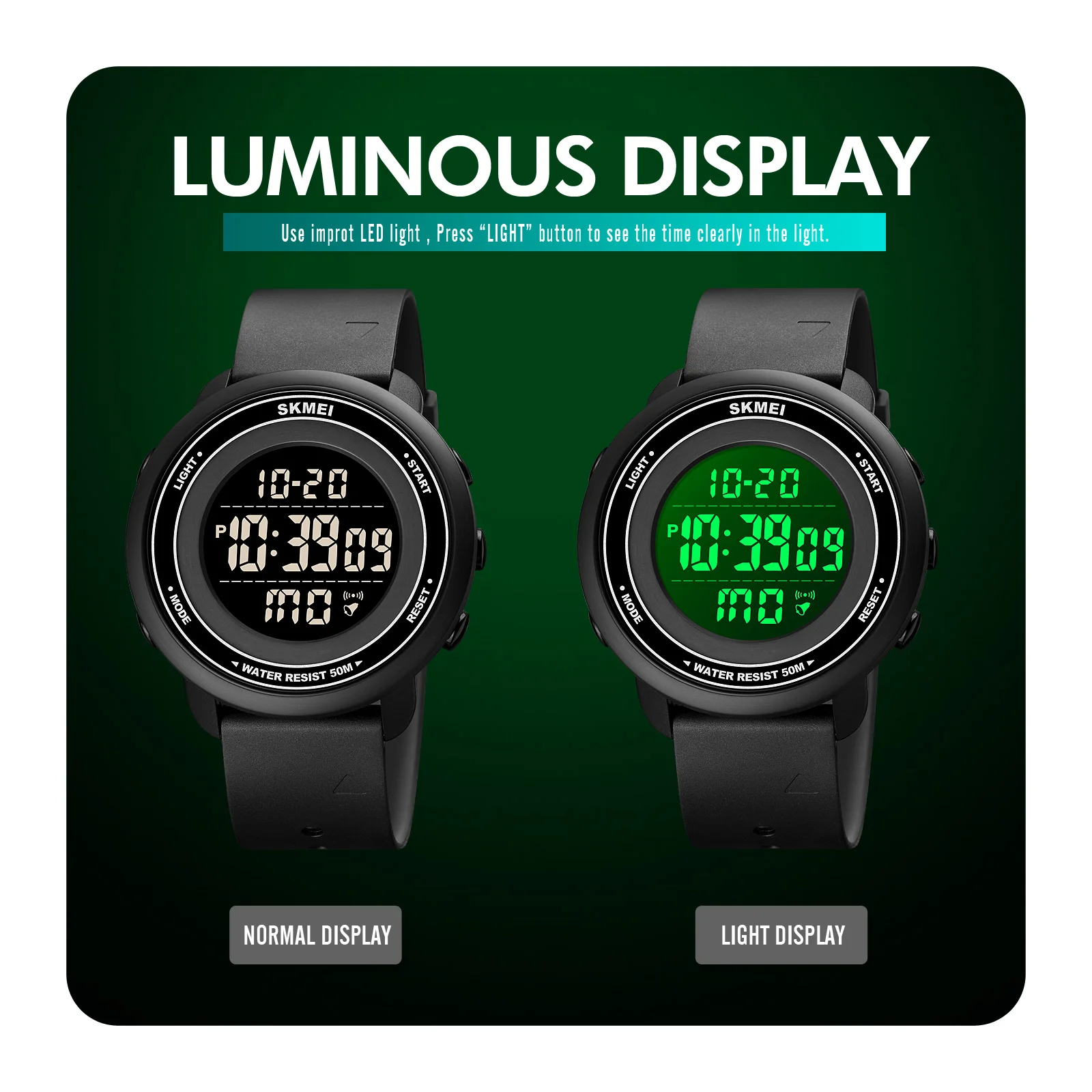 SKMEI Fashion multifunzionale orologio sportivo all'aperto impermeabile luminoso specchio ad alta lente orologio elettronico da uomo 1736