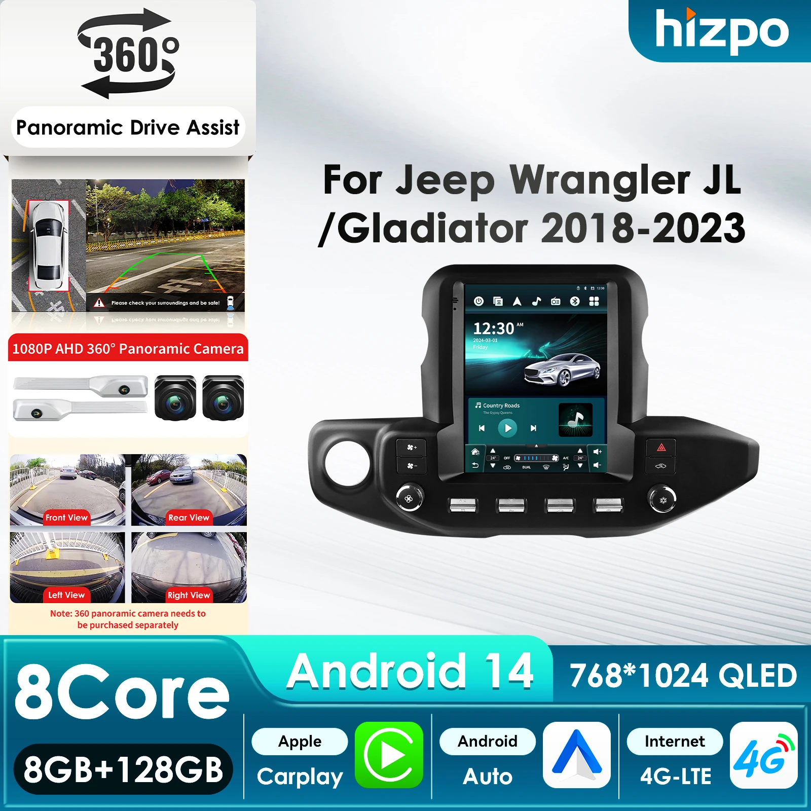 

9.7'' 7862 AI Systems 8Core 360 ° Автомагнитола с камерой, CarPlay и Android Auto для Jeep Wrangler JL 2018-2023 Gladiator, GPS-мультимедиа