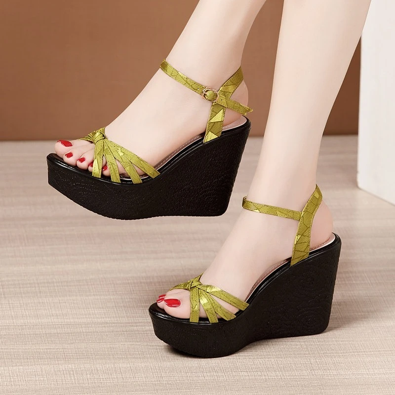 2026 Summer Women's Luxury Round Toe Open Toe Sandals Comfortable Platform Wedge Sandals Everyday Office Women's High Heels 41