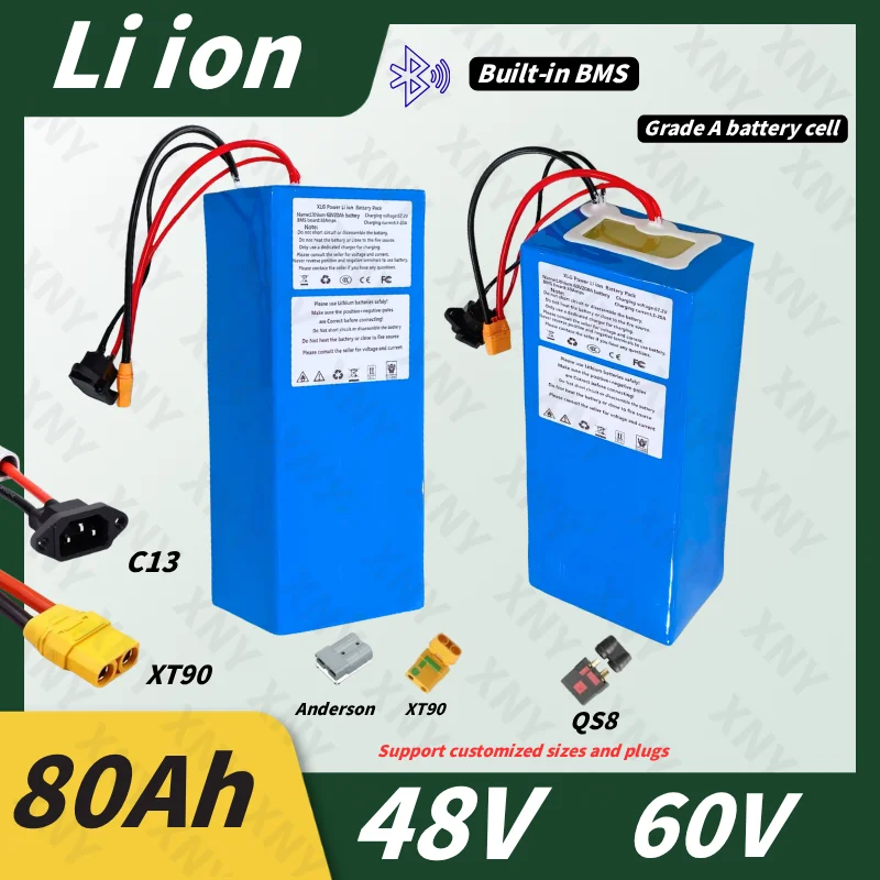 48V 80AH 60V Lithium Battery BagTools with BMS 13S 16S for 5000W 8000W Scooter Bike Tricycle Go Cart Motor With Charger