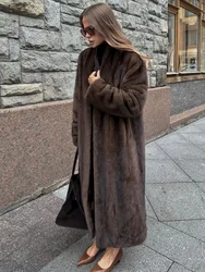 Lady Soft Warm Solid Color Full Sleeve Long Faux Fur Coat Elegant Fluffy Loose Woman Overcoat 2024 Winter New Commuter Wear