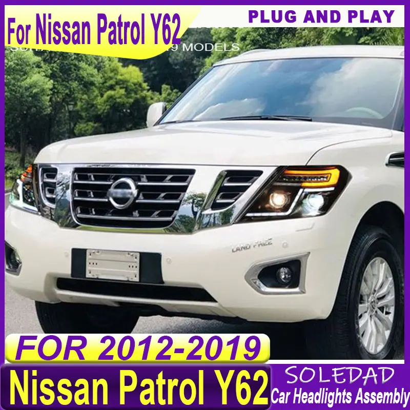 Car headlight For Nissan Patrol Y62 2012 2013 2014-2019 assembly modified LED DRL Turn Signal High Beam Angel Eye Projector Lens